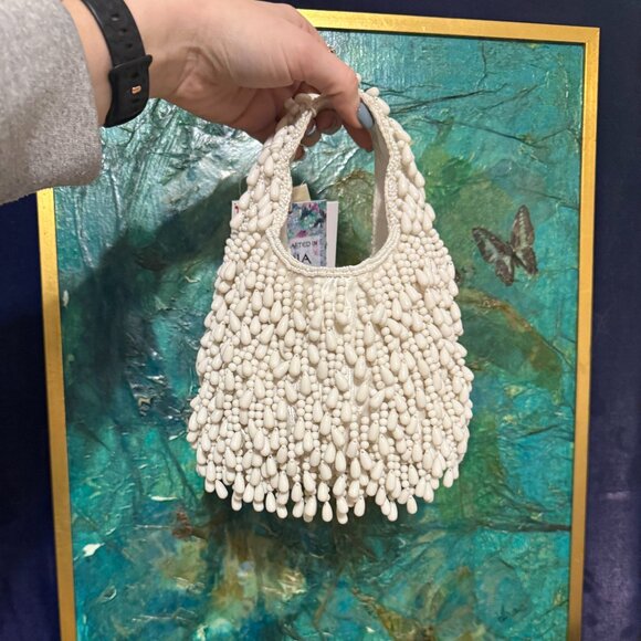 White Beaded Shoulder Bag - Handcrafted in India- VIRAL ONLINE - NWT - Picture 2 of 5